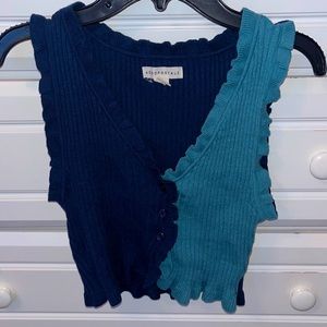 AEROPOSTALE RIBBED TWO-TONE STRETCH TOP